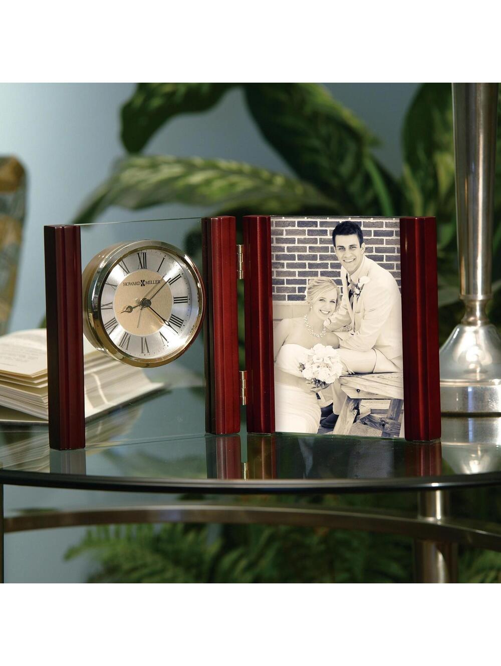 Howard Miller Desk Mantle Clock w/ 4x6 Photo Frame Quartz Wood Gold Trim – EUC - Picture 2 of 8